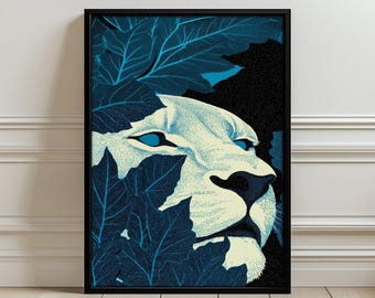 Lion with Leaves Aesthetic Wall Art Poster Print