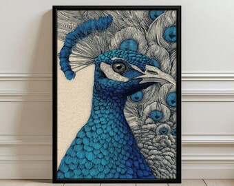 Aesthetic Peacock Illustration Poster, Elegant Bird Wall Art Print