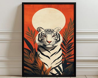 Tijger en zon esthetische muurposter - botanische jungle tijgerprint