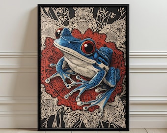 Blue Frog Pop Art Poster - Vibrant Modern Wall Art Print