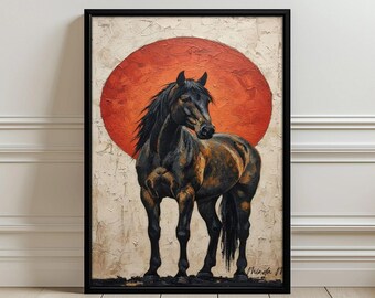 Miranda M Horse Red Sun Esthetic Wall Art Poster Print