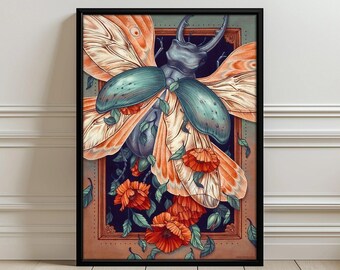 Beetle Floral Aesthetic Wall Art Print Poster