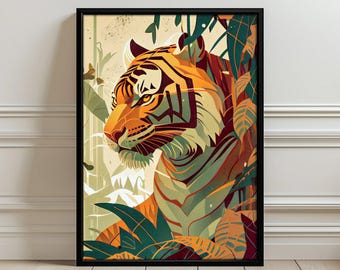Tiger in Jungle Aesthetic Wall Art Poster Print