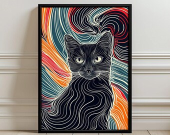 Abstract Cat Illustration Aesthetic Wall Art Poster Print