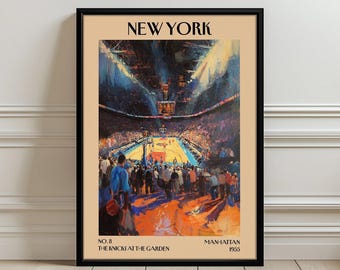 Muurposter basketbalimpressionistisch kunstwerk Madison Square Garden Knicks, New York NBA-sportkunst