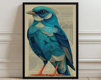 Illustratie van Drolio Funi Blue Bird vintage illustratie muurkunstposter