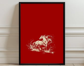 Minimalistische muurkunstdruk White Horse - moderne poster illustratie paard