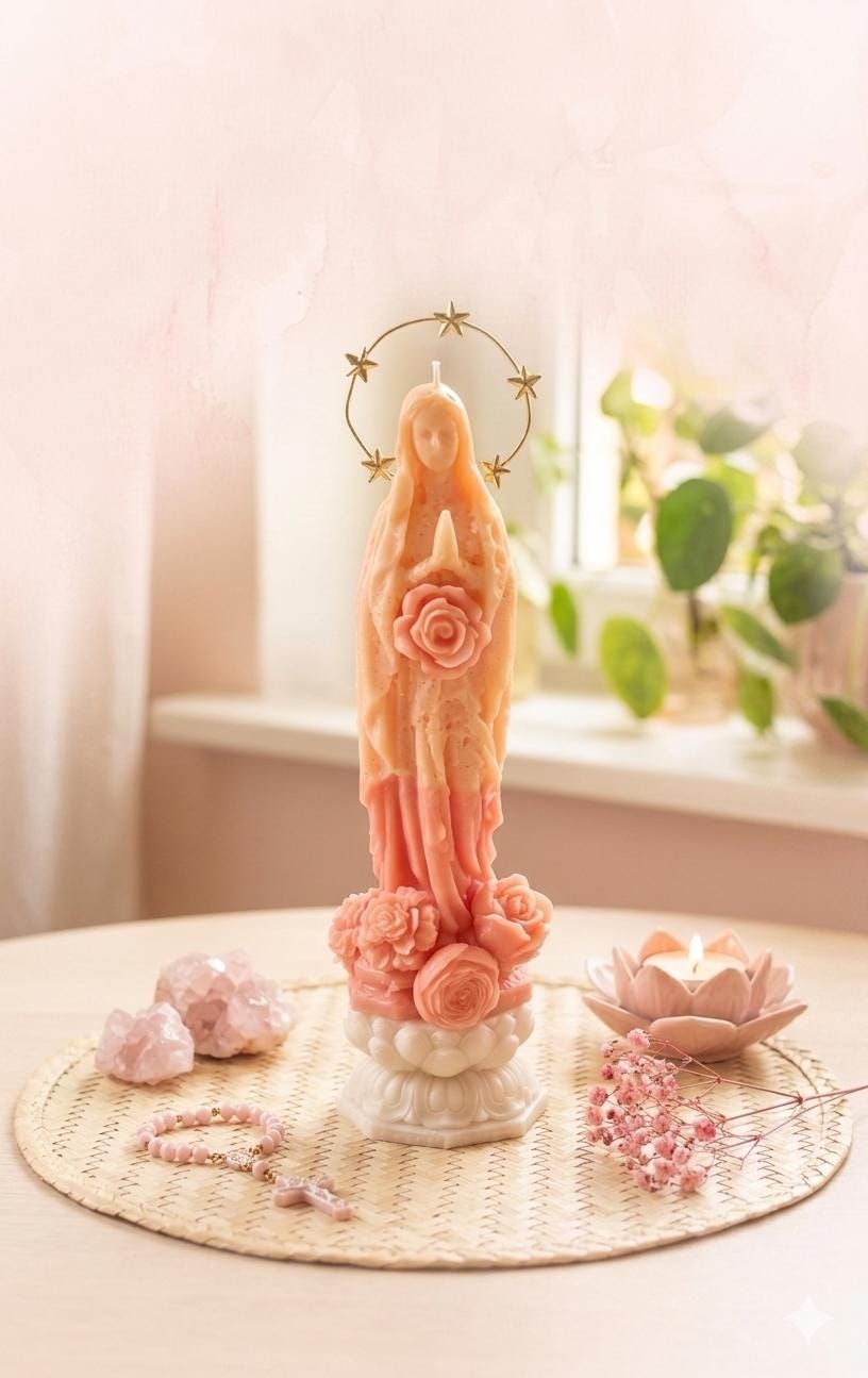 Bougie Vierge Marie, Rose, Cire De Soja, Fait Main Vintage, Bougie Décorative Catholique, Cadeau