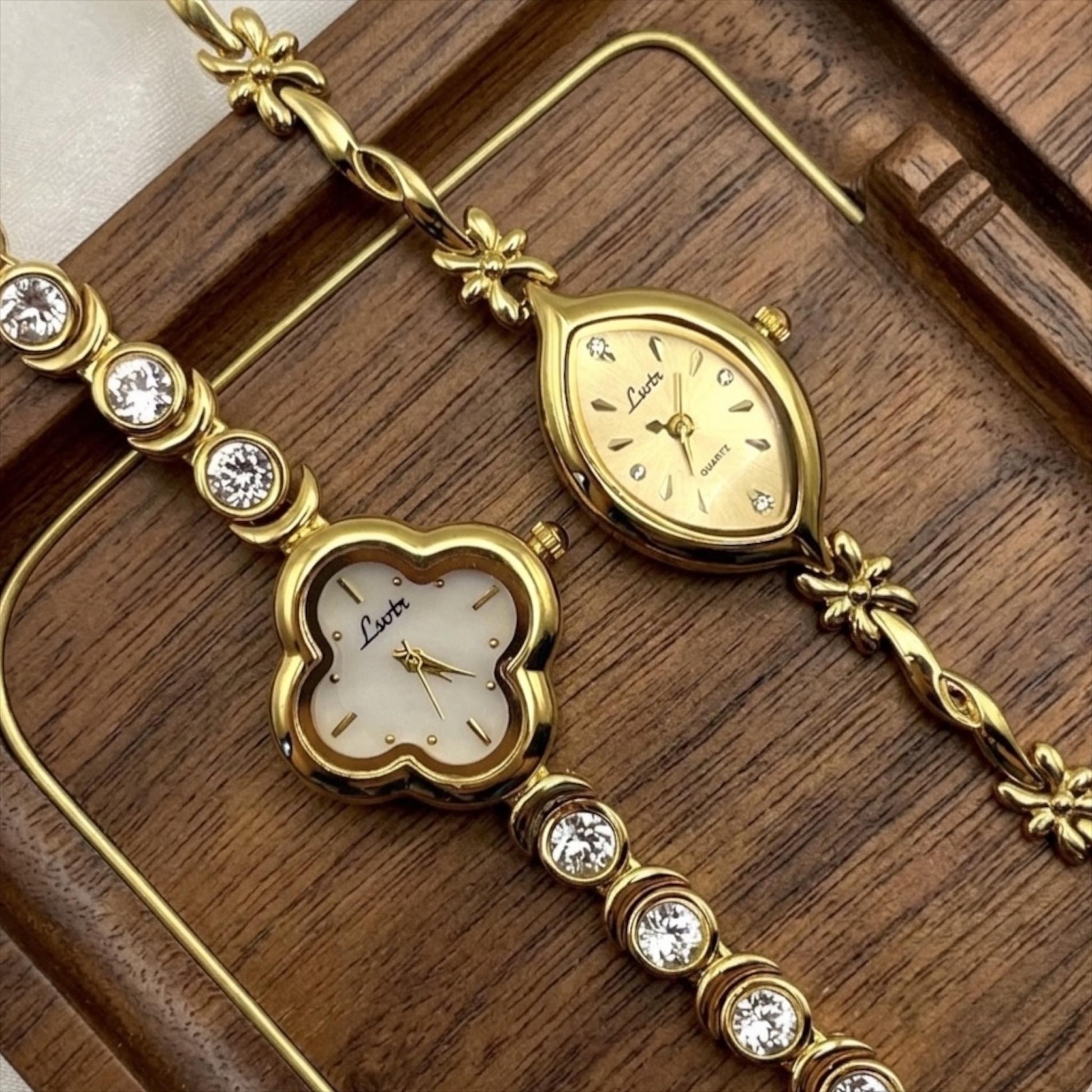 Delicate Gold Charm Bracelet Watch with Heart & Clover Charms Womens Gold Watch Clover - Etsy main image 4