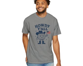Howdy Yall Shirt · Vintage Cowboy Globe T Shirt · 4th of July Country Shirt · Western Patriotic Tee · USA Flag Shirt · Texas Southern Gift