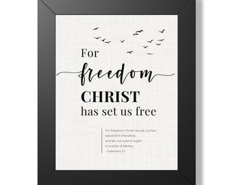 Galatians 5:1 Wall Art, For Freedom Christ Set Us Free, Framed Christian Print, Bible Verse Decor, Christian Gift
