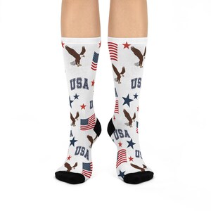 Patriotic Crew Socks | USA Eagle Design, Comfortable Socks, Gift for Veterans, July 4th, Independence Day, Everyday Wear