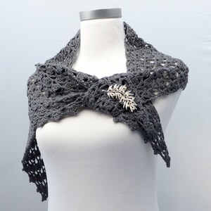 Hand crochet gray lace wool shawl