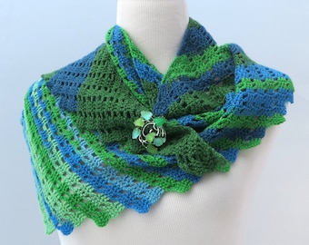 Hand crochet blue-green shawl