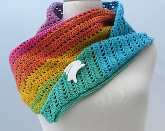 Hand crochet cotton rainbow shawl