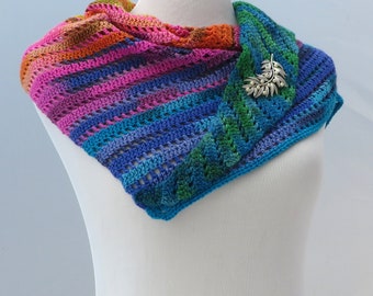 Hand crochet neon-rainbow shawl