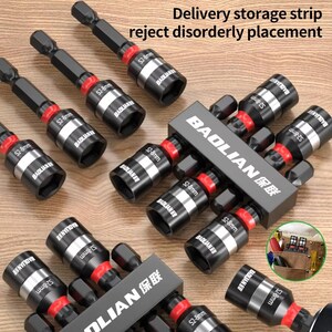 May include: A selection of black and silver impact driver bits with red detailing, marked with "BAOLIAN" and "S2-8mm". The image also features the text "Delivery storage strip reject disorderly placement."