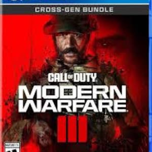 K&ouml;nnte beinhalten: PS4-Videospielh&uuml;lle f&uuml;r "Call of Duty: Modern Warfare III". Das Cover zeigt einen Soldaten in Milit&auml;runiform vor rotem Hintergrund. Der Spieletitel ist wei&szlig;, mit dem "M"-Rating-Logo unten links.