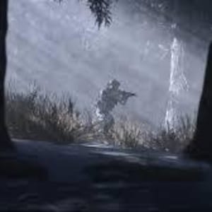 K&ouml;nnte beinhalten: Ein Soldat in Tarnkleidung ist in einem verschneiten Wald zu sehen, der ein Gewehr h&auml;lt. Die Szene ist schwach beleuchtet, mit Sonnenlicht, das durch die B&auml;ume scheint. Das Bild hat eine filmische Qualit&auml;t, wobei der Fokus auf dem Soldaten und der Umgebung liegt.