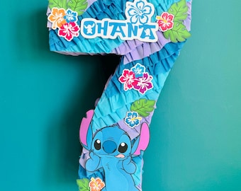 Handmade Stitch Number Piñata: Lilo & Stitch Party Decor (20"x16"x4")