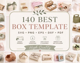 Pacote com 140 modelos de caixas em SVG, arquivos SVG para caixas de presente, modelos de caixas de papel para imprimir, arquivos de corte para Cricut e Silhouette, download digital instantâneo.