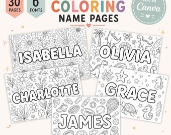 Páginas para colorir com nome personalizado | 30 folhas para colorir personalizadas para crianças | Páginas de atividades para imprimir | Download digital