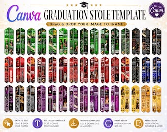 Pacote Completo de Estolas de Formatura Editáveis no Canva | Modelos de Sublimação para Faixas de Formatura da Turma de 2026 | Designs Personalizados de Estolas para Formandos