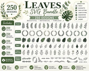 Pacote de arquivos SVG de folhas, SVG floral, arquivos de corte de folhas silvestres e tropicais para Cricut e Silhouette.