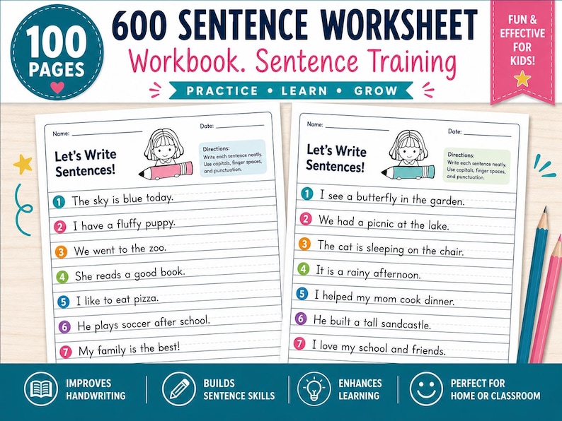 Sentence Train Pdf 100 Printable Write the Sentence Worksheets | 600 Sentence Writing ...