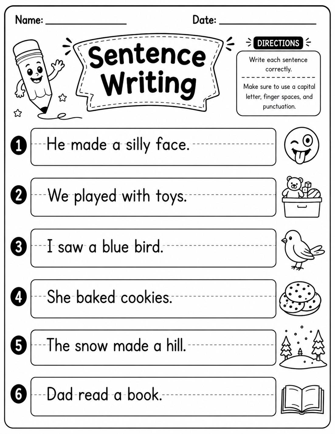 Sentence With Morning 100 Printable Write the Sentence Worksheets | 600 Sentence Writing ...