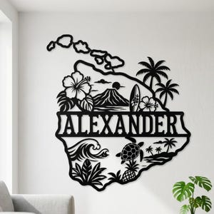 Hawaii Metal Wall Art, Custom Name Sign, Beach House Decor, Sea Turtle Art