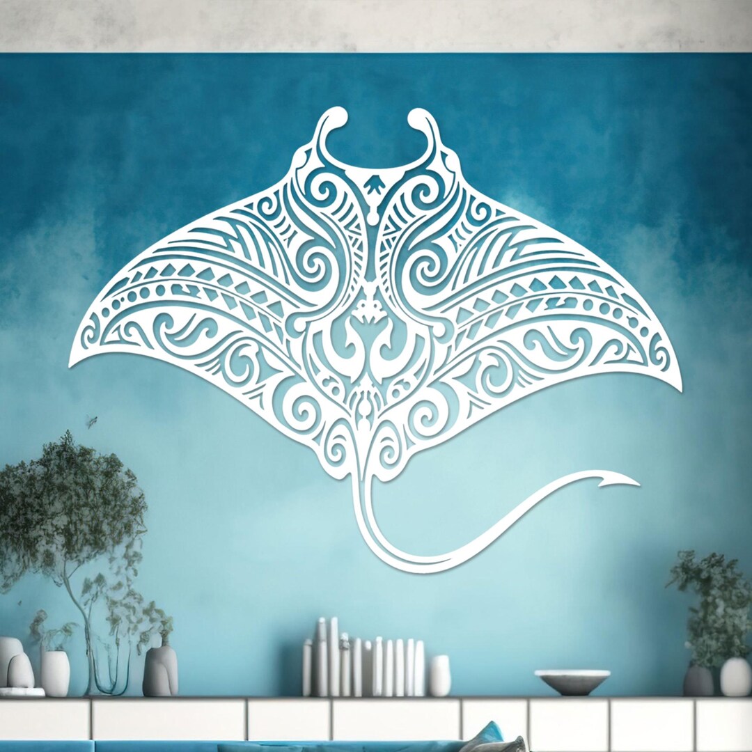 Manta Ray Metal Wall Art, Tribal Stingray Decor, Ocean Life Metal Sign ...