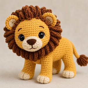 Crochet Lion Cub Pattern, Standing Amigurumi PDF, Beginner Safari Animal Toy (22-Page Guide)