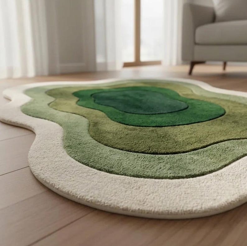 Topographical Green Hand Tufted Rug – Irregular Modern Wool Carpet - Etsy