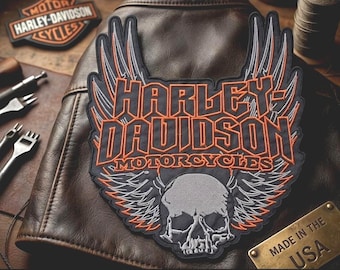 Large Winged Skull Back Patch: 12 Inch Embroidered Biker Applique