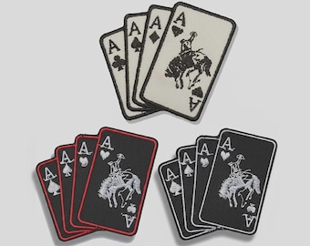 Rodeo Playing Cards Embroidered Patch: Western Cowboy Iron-On Applique Badge