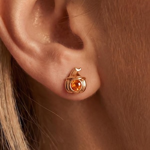 Gold Pumpkin Earrings, Small Stud Earrings, Teacher Thank You Gift, Halloween Gift, Autumn gift