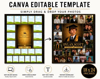 Graduation Photo Collage Board Template, Class of 2026 Memory Display (18x24)