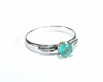Emerald Ring (Natural Transparent Emerald), 5mm x 0.62 Carat, Round Cut, Handmade Sterling Silver 'Indie' Ring