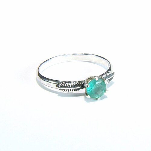 Emerald Ring (Natural Transparent Emerald), 5mm x 0.62 Carat, Round Cut, Handmade Sterling Silver 'Indie' Ring