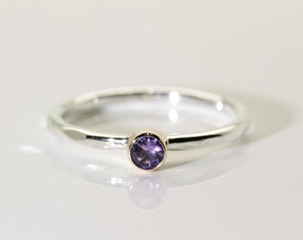 Amethyst Stacker Ring (Natural Purple Amethyst), 3.1mm x 0.10 Carat, Round Cut, 14K Gold and Sterling Silver Stackable Ring
