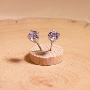 Lilac Pink Spinel Earrings (Natural Earth-Mined Spinel), 4.5mm x 0.40 Carat (each), Round Cut, Sterling Silver Stud Earrings