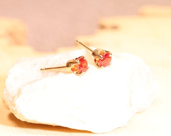 14k Solid Gold / Red Sapphire Studs (Genuine Red Sapphires), 3.85mm x 0.27 Carat (each), Round Cut, 14 Karat Solid Gold Sapphire Earrings