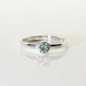 Mist Green Sapphire Ring (Genuine Natural Sapphire), 4mm x 0.25 Carat, Round Cut, Bezel Set Sterling Silver Handmade Sapphire Ring