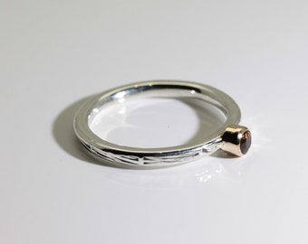 Andalusite Stacker Ring (Genuine Natural Andalusite, Rare!), 3.1mm x 0.12 Carat, Round Cut, 14K Gold and Sterling Silver Stackable Ring