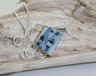 Ming Dynasty Porcelain Shard Pendant in Sterling Silver, 21mm x 15mm x 4mm, Sterling Silver Pendant Necklace including Adjustable Chain