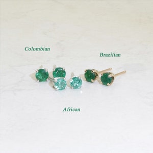 3.0mm Transparent Emerald Earrings (Genuine Natural Emeralds), 3mm x 0.12 Carat (each), Round Cut, Sterling Silver Emerald Studs