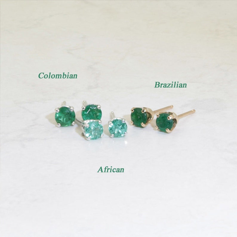 3.0mm Transparent Emerald Earrings Genuine Natural Emeralds, 3mm x 0.12 Carat each, Round Cut, Sterling Silver Emerald Studs image 1