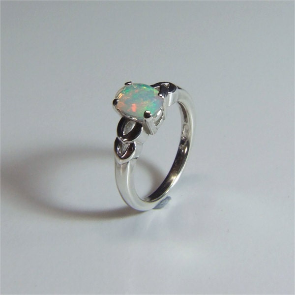 Ethiopian 'Yita Ridge' Opal, Portuguese Cut, 8mm x 6mm x 0.86 carats, Art Deco Revival Style Sterling Silver Ring