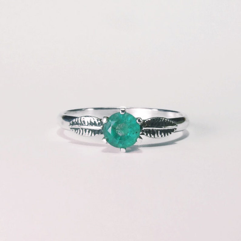 5mm x 0.62 Carat Emerald Ring Round Cut Natural Transparent Emerald Handmade Sterling Silver /'Indie/' Ring